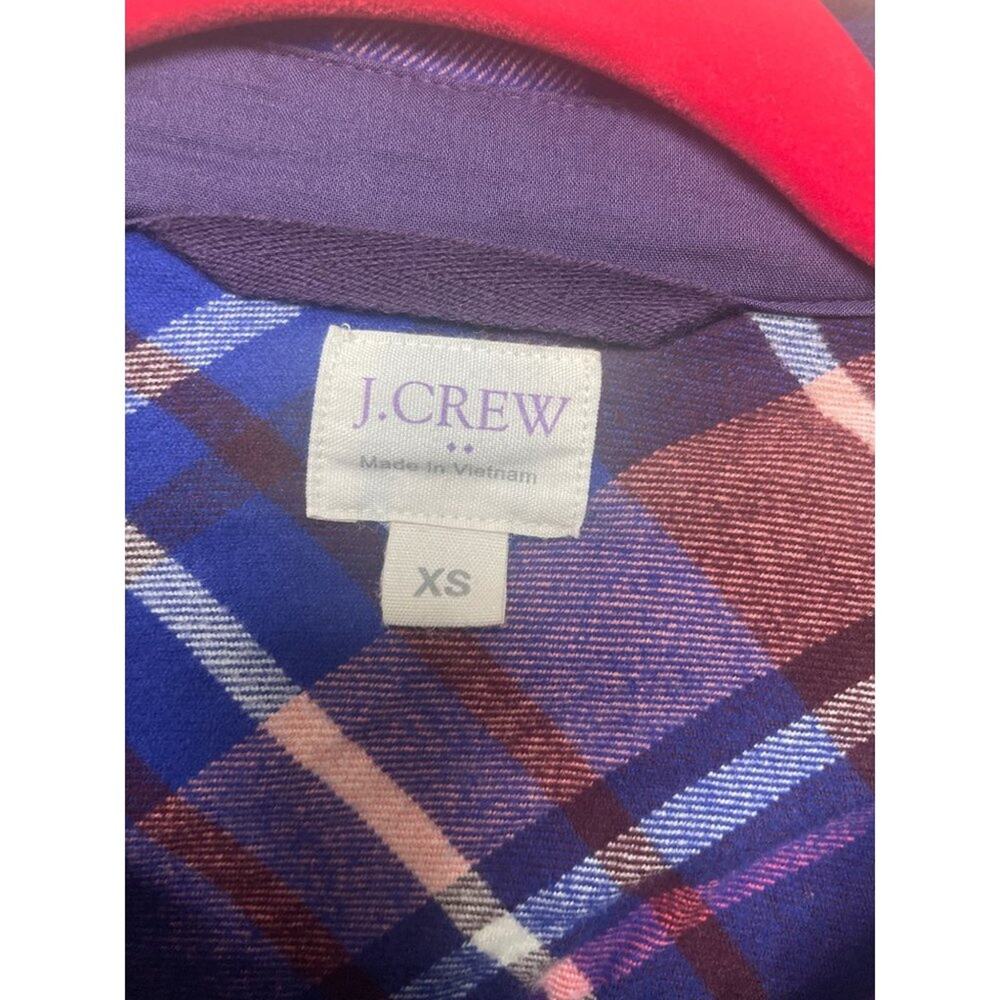J. Crew Plaid Flannel Shirt Jacket Shacket Zip Cozy Fall Blue Red Women Sz XS - Picture 4 of 6
